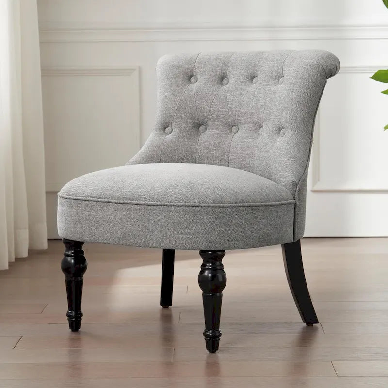 Beige / Teal / Grey Armless Tufted Accent Chair, Set of 2