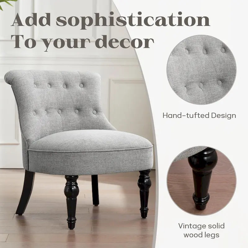 Beige / Teal / Grey Armless Tufted Accent Chair, Set of 2