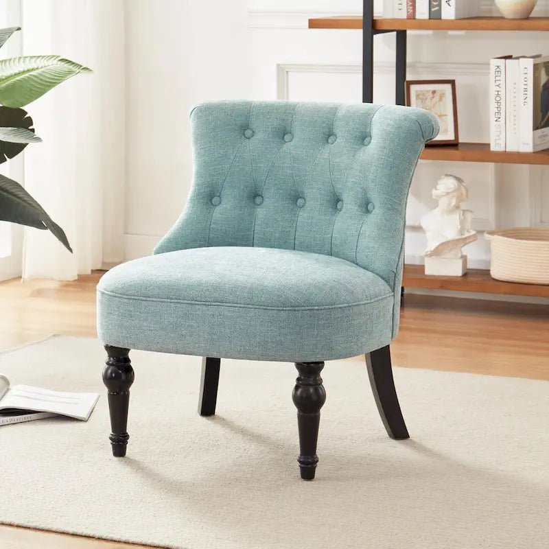 Beige / Teal / Grey Armless Tufted Accent Chair, Set of 2