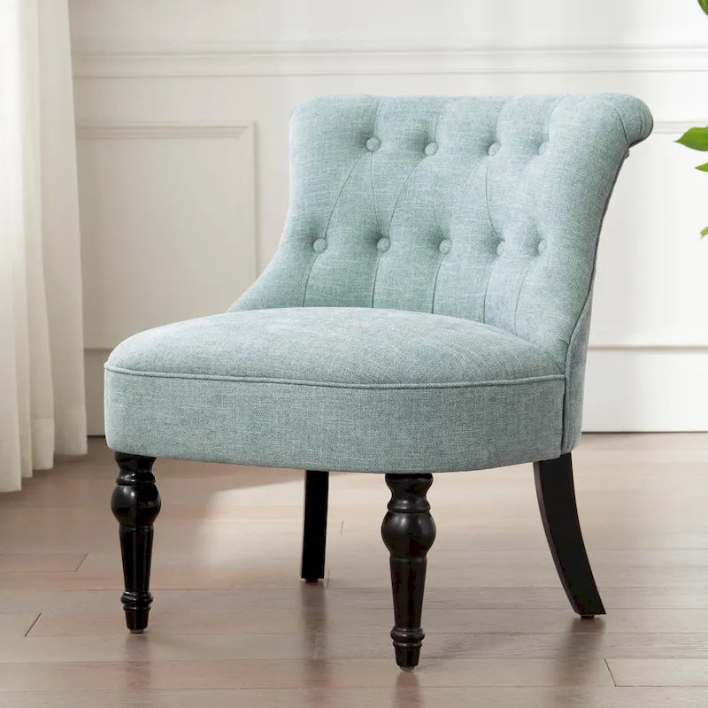 Beige / Teal / Grey Armless Tufted Accent Chair, Set of 2