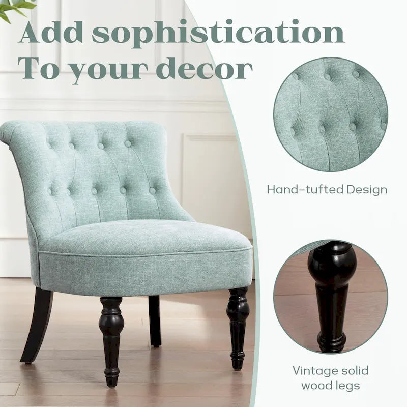Beige / Teal / Grey Armless Tufted Accent Chair, Set of 2