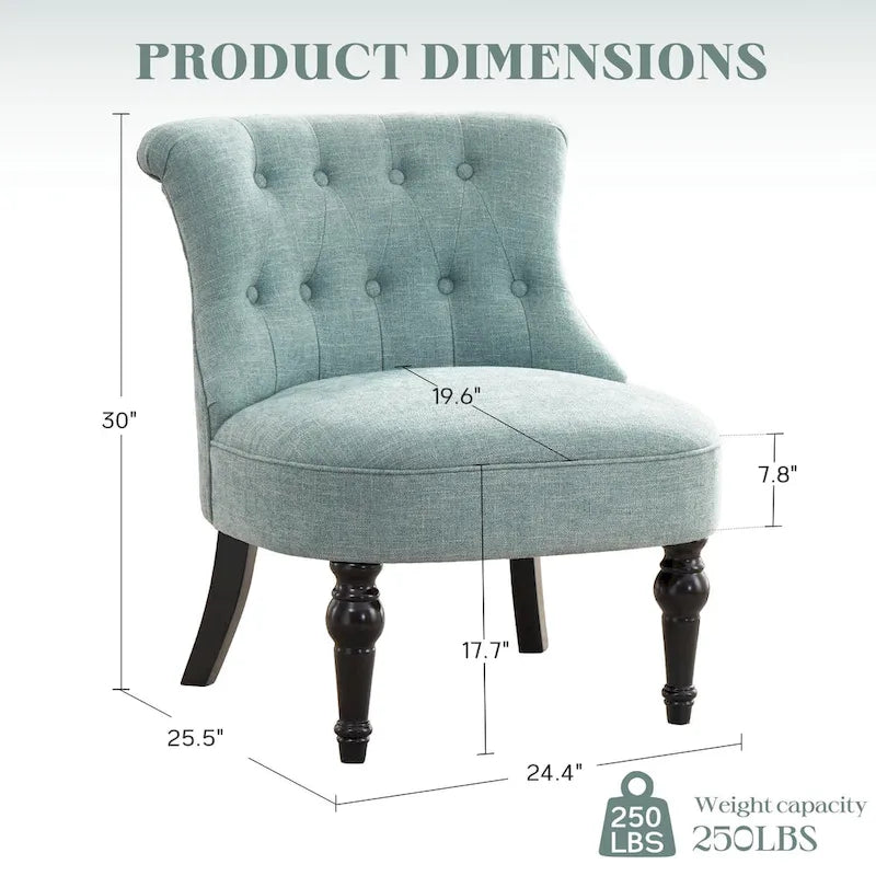 Beige / Teal / Grey Armless Tufted Accent Chair, Set of 2