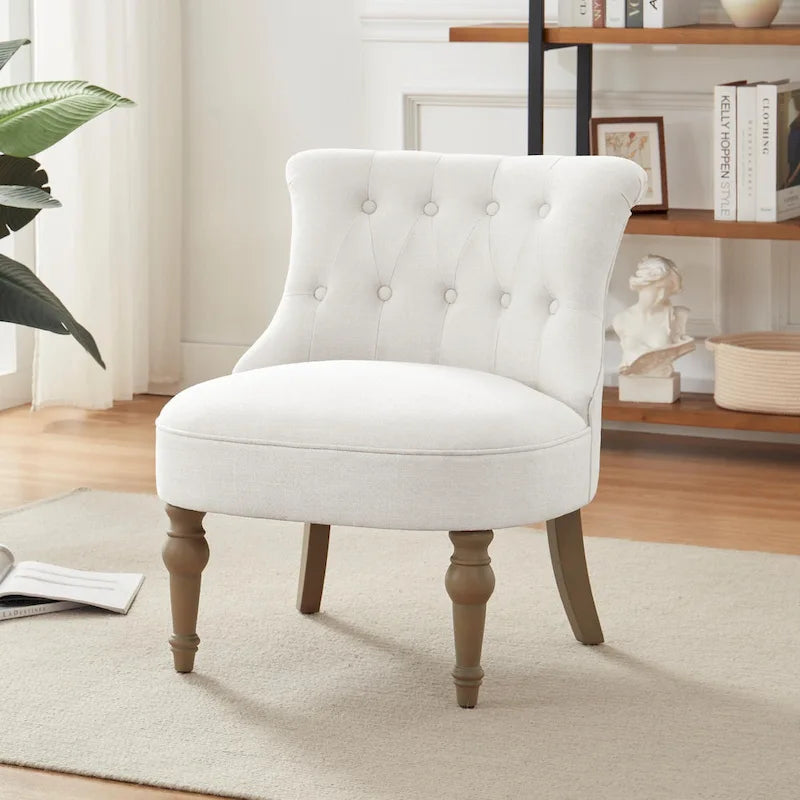 Beige / Teal / Grey Armless Tufted Accent Chair, Set of 2