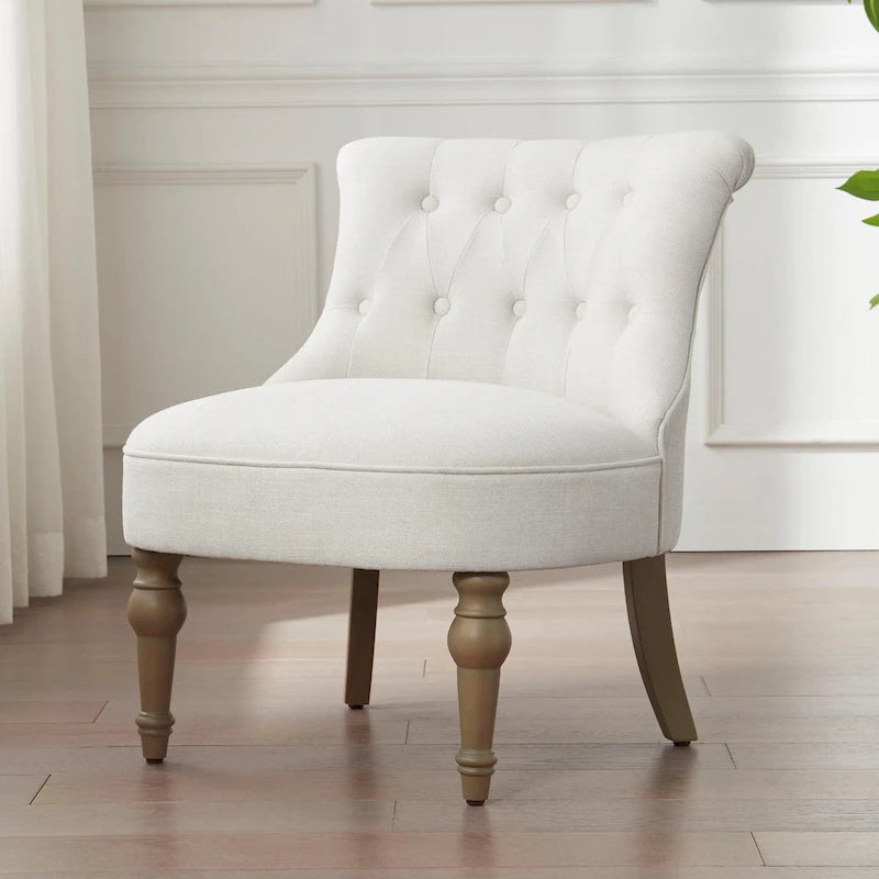 Beige / Teal / Grey Armless Tufted Accent Chair, Set of 2