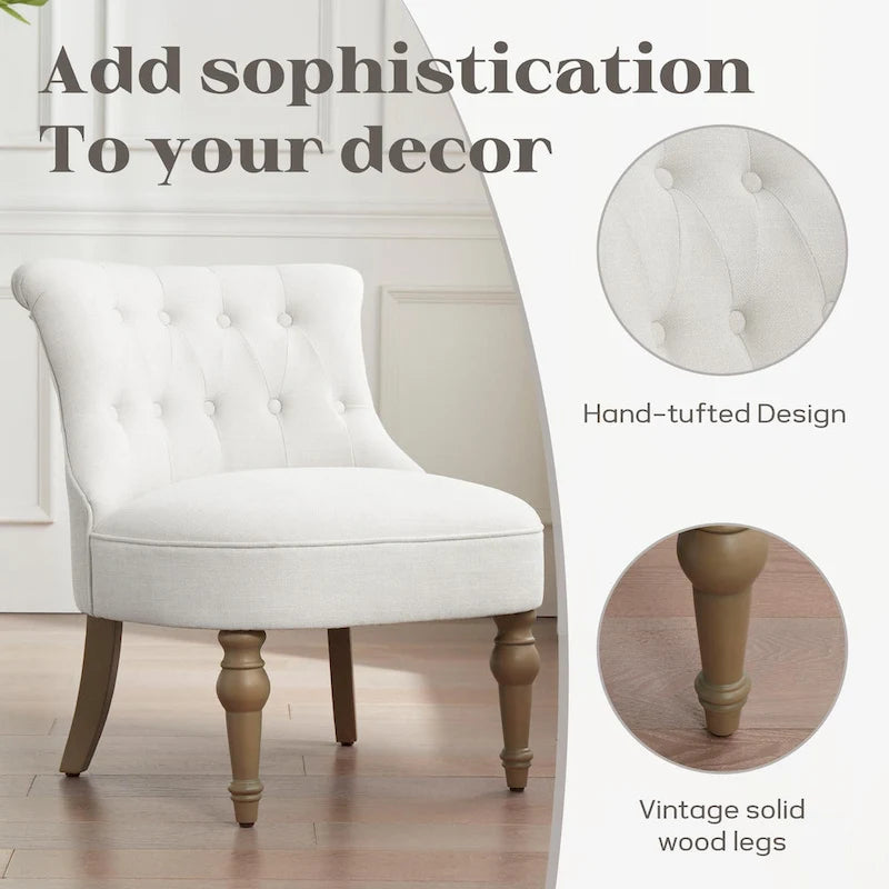 Beige / Teal / Grey Armless Tufted Accent Chair, Set of 2